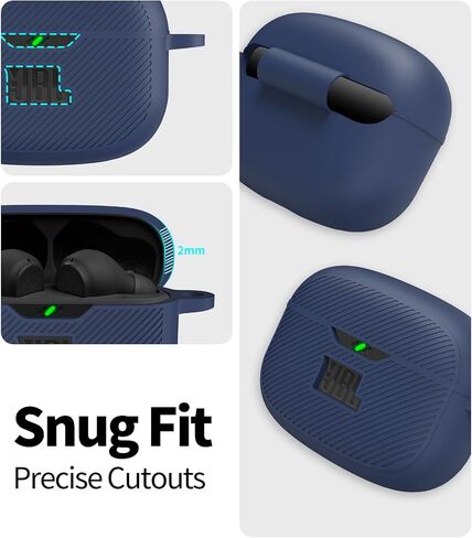 for JBL Vibe 200TWS/JBL Vibe Beam Case Cover, Silicone Protective Scratch Shock Resistant Logo Visible Cover Compatible with JBL Vibe 200TWS & JBL Vibe Beam Charging Case with Carabiner-Blue in Kuwait