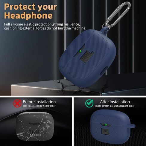 for JBL Vibe 200TWS/JBL Vibe Beam Case Cover, Silicone Protective Scratch Shock Resistant Logo Visible Cover Compatible with JBL Vibe 200TWS & JBL Vibe Beam Charging Case with Carabiner-Blue in Kuwait