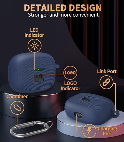 for JBL Vibe 200TWS/JBL Vibe Beam Case Cover, Silicone Protective Scratch Shock Resistant Logo Visible Cover Compatible with JBL Vibe 200TWS & JBL Vibe Beam Charging Case with Carabiner-Blue in Kuwait