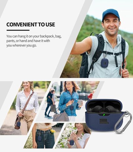 for JBL Vibe 200TWS/JBL Vibe Beam Case Cover, Silicone Protective Scratch Shock Resistant Logo Visible Cover Compatible with JBL Vibe 200TWS & JBL Vibe Beam Charging Case with Carabiner-Blue in Kuwait