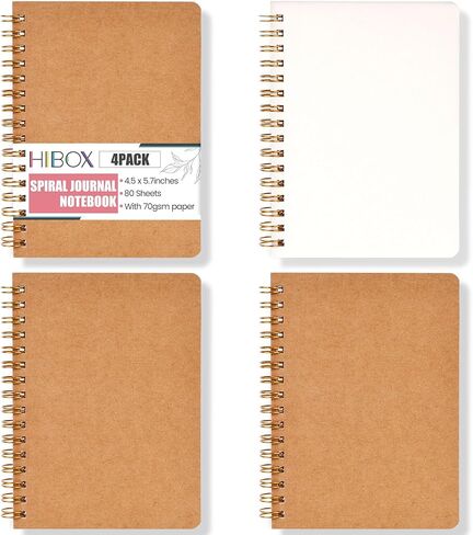 4 قطع من دفاتر الملاحظات الحلزونية الصغيرة، دفاتر ملاحظات للجيب الفارغة، دفاتر ملاحظات صغيرة ذات غطاء كرافت لتدوين الملاحظات واللوازم المدرسية المكتبية in Kuwait