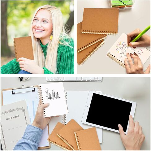 4 قطع من دفاتر الملاحظات الحلزونية الصغيرة، دفاتر ملاحظات للجيب الفارغة، دفاتر ملاحظات صغيرة ذات غطاء كرافت لتدوين الملاحظات واللوازم المدرسية المكتبية in Kuwait