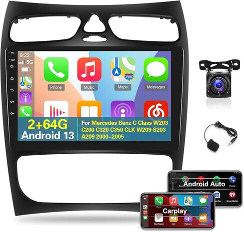 [2+64G] Car Radio for Mercedes Benz C Class W203 C200 C320 C350 CLK W209 S203 A209 2000-2005 - Wireless Carplay and Android Auto - 9 Inch Touchscreen Car Stereo with GPS + AHD Backup Camera in Saudi Arabia