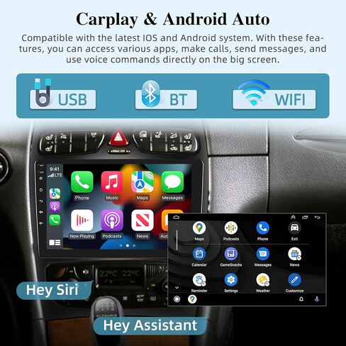 [2+64G] Car Radio for Mercedes Benz C Class W203 C200 C320 C350 CLK W209 S203 A209 2000-2005 - Wireless Carplay and Android Auto - 9 Inch Touchscreen Car Stereo with GPS + AHD Backup Camera in Saudi Arabia