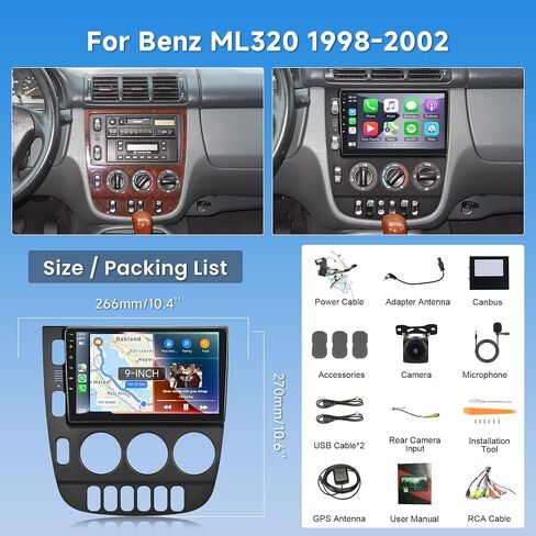 2+64G Android Car Radio Car Stereo for Mercedes Benz W163 ML320 ML350 ML400 ML500 1997-2005 with Wireless Carplay Android Auto, 9’’ Touch Screen with WiFi GPS Bluetooth FM RDS EQ Backup Camera in Saudi Arabia