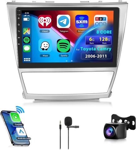 8 CORE 6G+128G Car Radio for Toyota Camry 2006-2011 with Wireless CarPlay/Android Auto, Podofo 10.1 Inch 1280 * 720P IPS Touch Screen Stereo Android 13 GPS WiFi Bluetooth DSP SWC + HD Backup Camera in Saudi Arabia