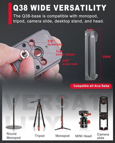 IFOOTAGE Quick Release Base Q38 Base,with Two Standard 3/8 Screw Holes,A 1/4" Convert Screw,Can Stall on Monopod,Camera Tripod,Slider in Saudi Arabia