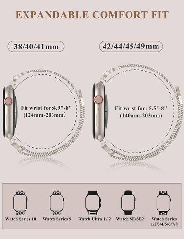حلقة من الفولاذ المقاوم للصدأ متوافقة مع سوار ساعة Apple 38/40/41/42/44/45/46/49 مم، حزام نحيف مغناطيسي نسائي شبكي معدني مع مشبك على شكل حرف C لسلسلة iwatch SE 10/9/8/7/6/5 /4/3/2/1 الترا 1/2 in Saudi Arabia