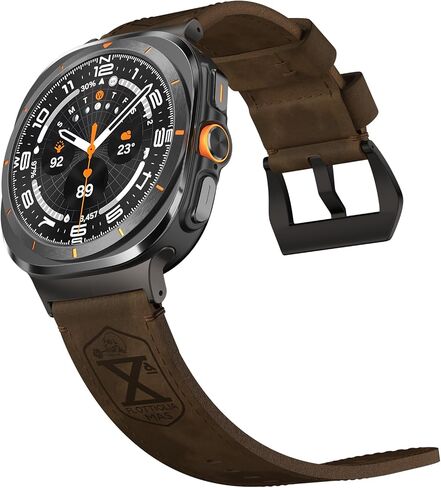 Vintage Leather Band Compatible with Samsung Galaxy Watch Ultra Band 47mm (2024), 24mm Wide Crazy Horse Leather Strap for Galaxy Watch Ultra Men Women Retro Brown/Black in Saudi Arabia