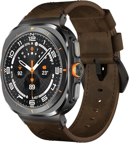 Vintage Leather Band Compatible with Samsung Galaxy Watch Ultra Band 47mm (2024), 24mm Wide Crazy Horse Leather Strap for Galaxy Watch Ultra Men Women Retro Brown/Black in Saudi Arabia