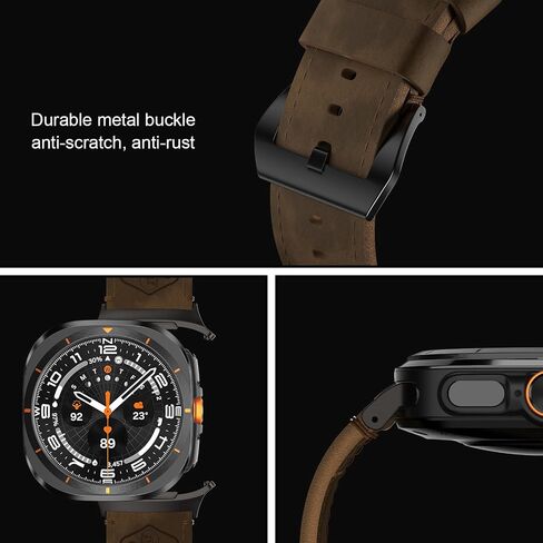 Vintage Leather Band Compatible with Samsung Galaxy Watch Ultra Band 47mm (2024), 24mm Wide Crazy Horse Leather Strap for Galaxy Watch Ultra Men Women Retro Brown/Black in Saudi Arabia