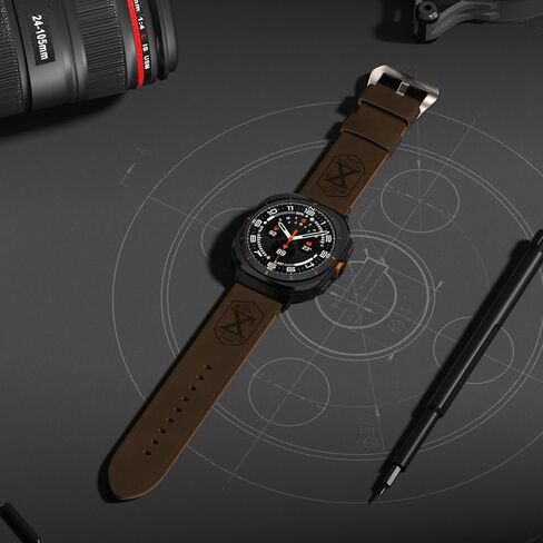 Vintage Leather Band Compatible with Samsung Galaxy Watch Ultra Band 47mm (2024), 24mm Wide Crazy Horse Leather Strap for Galaxy Watch Ultra Men Women Retro Brown/Black in Saudi Arabia
