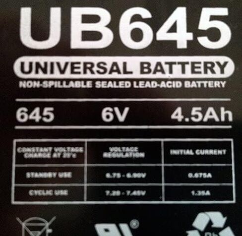 UPG UVUB645F1 6V / 4.5Ah بطارية حمض الرصاص مختومة مع أطراف F1-.187in in Kuwait