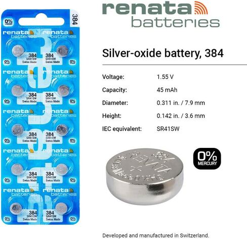 بطاريات ريناتا 384 SR41SW - بطارية ساعة أكسيد الفضة 384 بقوة 1.55 فولت (عدد 2) in Kuwait