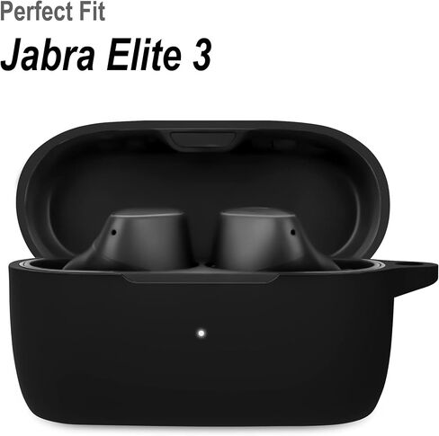 حقيبة حمل من السيليكون من Geiomoo متوافقة مع Jabra Elite 3، غطاء محمول مقاوم للخدش مع حلقة تسلق (أسود) in Saudi Arabia
