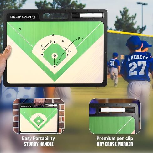 Magnetic Baseball Coaches Clipboard, White Double-Sided Dry Erase Coach Board, Tactics Whiteboard with Color Magnetic Sticker and 2 Marker for Coaches Gift in Saudi Arabia