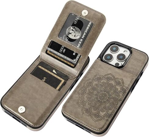 Vaburs for iPhone 16 Pro Wallet Case, Kickstand Case with Credit Card Holder, Embossed Mandala Floral Pattern Premium PU Leather Magnetic Closure Shockproof Protective Flip Cover 6.3" (Gray) in Kuwait