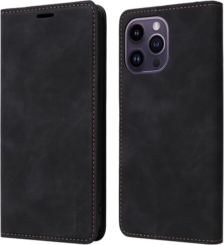 ZZXX for iPhone 14 Pro Max Case Wallet with [RFID Blocking] Card Slot Photo Fram Kickstand Magnetic Soft Leather Flip Fold Case for iPhone 14 Pro Max Wallet Case(Black-6.7 inch) in Saudi Arabia