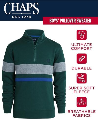 سترة صوفية للأولاد من Chaps - بلوفر كلاسيكي من الفلانيل بسحاب ربع سنوي - سترة برقبة وهمية للأولاد (S-XL) in Kuwait