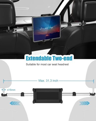 حامل الكمبيوتر اللوحي للسيارة، حامل iPad مسند الرأس [ألومنيوم ومضاد للاهتزاز] حامل أقراص المقعد الخلفي للسيارة، مناسب لجهاز iPad Pro 12.9 Air Mini، Galaxy Tabs، Surface Pro Go، Switch، الهواتف المحمولة، أجهزة 4.7-13 بوصة in Kuwait