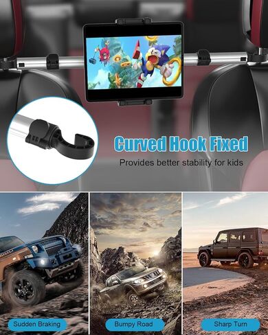 حامل الكمبيوتر اللوحي للسيارة، حامل iPad مسند الرأس [ألومنيوم ومضاد للاهتزاز] حامل أقراص المقعد الخلفي للسيارة، مناسب لجهاز iPad Pro 12.9 Air Mini، Galaxy Tabs، Surface Pro Go، Switch، الهواتف المحمولة، أجهزة 4.7-13 بوصة in Kuwait