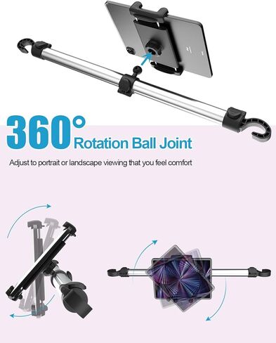 حامل الكمبيوتر اللوحي للسيارة، حامل iPad مسند الرأس [ألومنيوم ومضاد للاهتزاز] حامل أقراص المقعد الخلفي للسيارة، مناسب لجهاز iPad Pro 12.9 Air Mini، Galaxy Tabs، Surface Pro Go، Switch، الهواتف المحمولة، أجهزة 4.7-13 بوصة in Kuwait