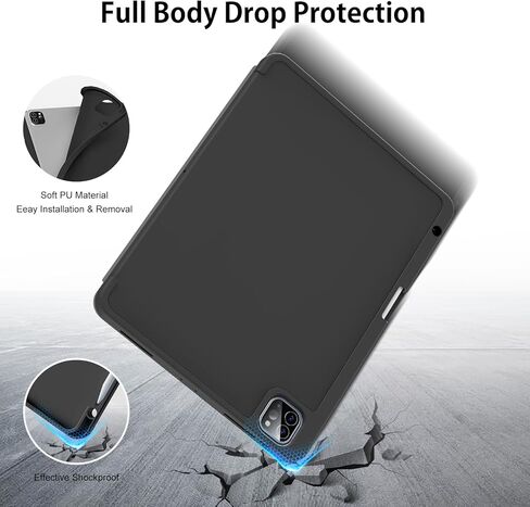 حافظة KENKE لجهاز iPad Pro الجديد مقاس 11 بوصة (M4، الجيل الخامس 2024) مع حامل أقلام على الجانب الأيمن، غطاء حامل ثلاثي الطي من البولي يوريثان الناعم النحيف يدعم قلم الرصاص والقلم الرصاص (USB-C) الاستيقاظ/السكون التلقائي (وردي) in Kuwait