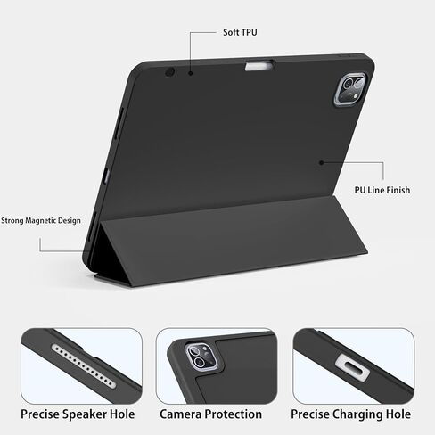 حافظة KENKE لجهاز iPad Pro الجديد مقاس 11 بوصة (M4، الجيل الخامس 2024) مع حامل أقلام على الجانب الأيمن، غطاء حامل ثلاثي الطي من البولي يوريثان الناعم النحيف يدعم قلم الرصاص والقلم الرصاص (USB-C) الاستيقاظ/السكون التلقائي (وردي) in Kuwait