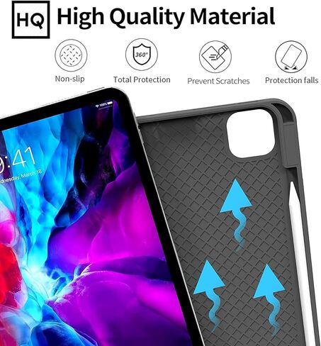 حافظة KENKE لجهاز iPad Pro الجديد مقاس 11 بوصة (M4، الجيل الخامس 2024) مع حامل أقلام على الجانب الأيمن، غطاء حامل ثلاثي الطي من البولي يوريثان الناعم النحيف يدعم قلم الرصاص والقلم الرصاص (USB-C) الاستيقاظ/السكون التلقائي (وردي) in Kuwait