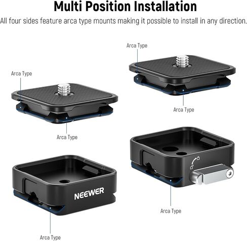 NEEWER Arca Type Quick Release Plate Kit، محول تركيب كاميرا DSLR بأربعة فتحات جانبية متوافق مع Arca Swiss، خيوط 1/4 بوصة و3/8 بوصة لمثبت Gimbal Tripod Head Slider، أقصى تحميل 17.6 رطل/8 كجم، CA009 in Saudi Arabia