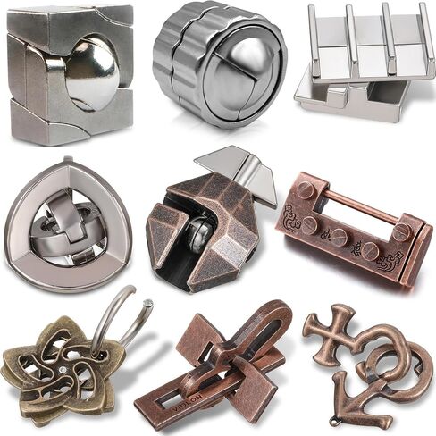 9 Pcs Metal Puzzles for Adults Teaser 3D Steel Puzzle for Adults Unlock Interlocking Puzzle Adult IQ Education Smart Puzzle Toys(Fun Style) in Saudi Arabia