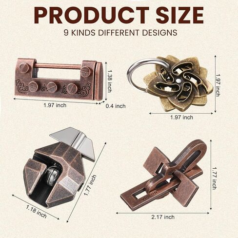9 Pcs Metal Puzzles for Adults Teaser 3D Steel Puzzle for Adults Unlock Interlocking Puzzle Adult IQ Education Smart Puzzle Toys(Fun Style) in Saudi Arabia