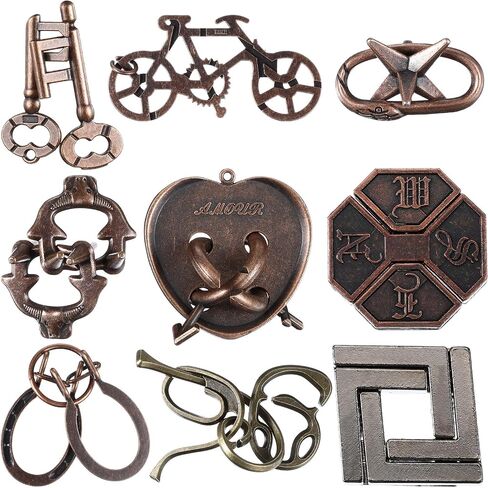 9 Pcs Metal Puzzles for Adults Teaser 3D Steel Puzzle for Adults Unlock Interlocking Puzzle Adult IQ Education Smart Puzzle Toys(Fun Style) in Saudi Arabia