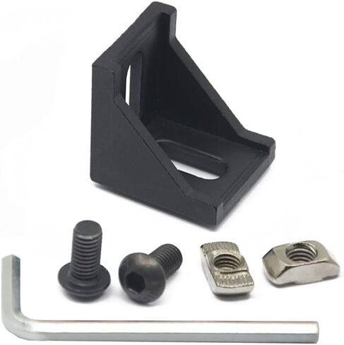 Iverntech 20pcs Black Aluminum Corner Bracket Connector Inside Joint Plate Fastener with 40pcs M5 T Nuts+40 pcs M5 Screw+1pcs Wrench for Standard 6mm Slot 2020 Series Aluminum Extrusion Profile in Saudi Arabia
