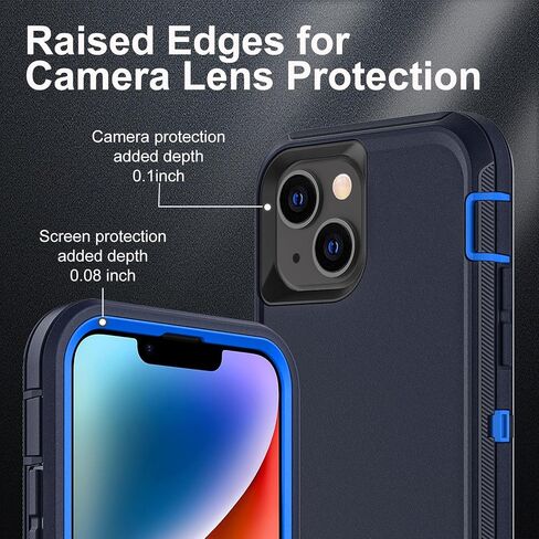 حافظة لهاتف iPhone 14 Plus، حافظة من الدرجة العسكرية 3 في 1 مقاومة للصدمات/السقوط/الغبار مع قطعتين من واقي الشاشة الزجاجي المقوى (أسود/رمادي) in Saudi Arabia