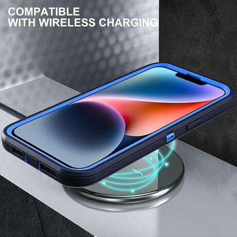 حافظة لهاتف iPhone 14 Plus، حافظة من الدرجة العسكرية 3 في 1 مقاومة للصدمات/السقوط/الغبار مع قطعتين من واقي الشاشة الزجاجي المقوى (أسود/رمادي) in Saudi Arabia