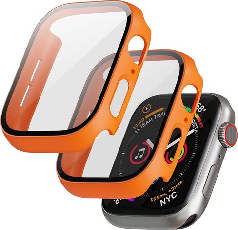 عبوتان من حافظة الكمبيوتر الصلبة لساعة Apple Watch Ultra/Ultra 2 واقي شاشة 49 ملم، مع واقي شاشة من الزجاج المقوى 9H، غطاء حماية كامل لملحقات iWatch Ultra 49 ملم، برتقالي in Saudi Arabia