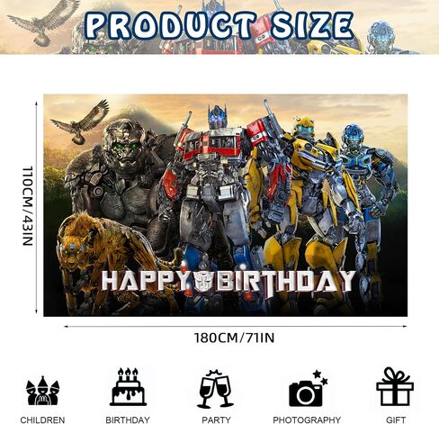 Car Robot Happy Birthday Backdrop, Robot Movie Birthday Party Backdrop Banner 4.25FT x 6FT, Car Robot Theme Party Background Photo Props Party Wall Decorations Supplies in Saudi Arabia