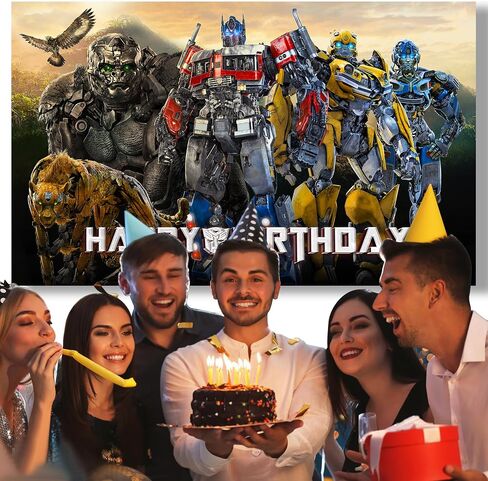 Car Robot Happy Birthday Backdrop, Robot Movie Birthday Party Backdrop Banner 4.25FT x 6FT, Car Robot Theme Party Background Photo Props Party Wall Decorations Supplies in Saudi Arabia