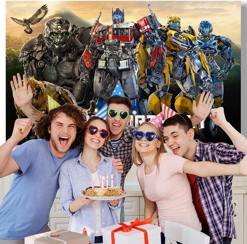 Car Robot Happy Birthday Backdrop, Robot Movie Birthday Party Backdrop Banner 4.25FT x 6FT, Car Robot Theme Party Background Photo Props Party Wall Decorations Supplies in Saudi Arabia
