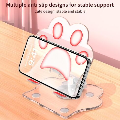 حامل الهاتف الخلوي، حامل بزاوية 360 درجة قابل للتعديل، تصميم مخلب قطة لطيف مع وسادة لحامل الهاتف المحمول المكتبي متوافق مع جميع الهواتف المحمولة - وردي in Kuwait