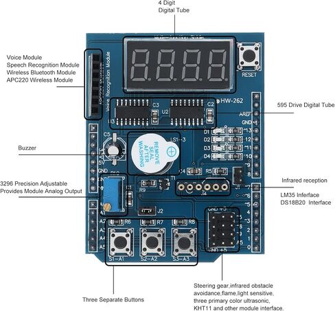 2 قطعة لوحة توسيع متعددة الوظائف وحدة درع مستشعر ProtoShield متعددة الوظائف مع أربعة شاشات عرض رقمية متوافقة مع Arduino UNO R3 in Saudi Arabia