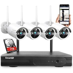 Wireless Security Camera System - 4PCS 3.0MP Home Security Cameras, Expandable 8CH NVR with 1TB Hard Disk, 24/7 Video & Audio Recording, Plug and Play, Remote Access, Motion Detection.