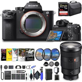 Sony Alpha a7R II Mirrorless Digital Camera Body Only ILCE7RM2/B, Sony FE 24-70mm Lens, 64GB Memory Card, Corel Photo Software, Case, External Charger, 2 x NPF-W50 Battery, and More