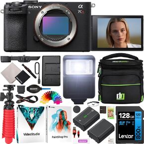 Sony a7CR Full Frame Mirrorless Interchangeable Lens Hybrid Camera Body Black ILCE-7CR/B Bundle with Deco Gear Compact Camera Bag + Extra Battery + Flash + 128GB Card + Dual Charger & Accessories Kit