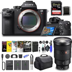 Sony Alpha a7R II Mirrorless Digital Camera Body Only ILCE7RM2/B, Sony FE 24-70mm Lens, 64GB Memory Card, Corel Photo Software, Case, External Charger, NPF-W50 Battery, Card Reader, and More