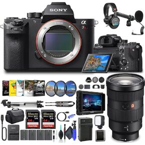 Sony Alpha a7R II Mirrorless Digital Camera Body Only ILCE7RM2/B, Sony FE 24-70mm Lens, 4K Monitor, Pro Headphones, Pro Mic, 2 x 64GB Memory Card, Corel Photo Software, Pro Tripod, and More