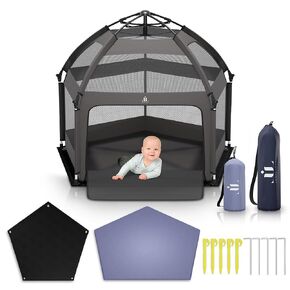 Pop Up Playpen for Babies and Toddlers - Foldable Baby Playpen with Canopy (UPF50), Mat, Wind Shade & Carry Bag - Durable Baby Beach Tent, Portable Baby Play Yard for Indoor and Outdoor