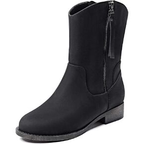 Veittes Women's Mid-Calf Boots,Ladies Classic Chunky Heel Side Zipper Fashion Boots.
