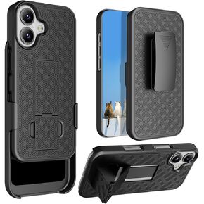 for iPhone 16 Plus Holster Case, Combo Shell Slim Rugged for iPhone 16 Plus Case Cover with Kickstand, Swivel Belt Clip Holster Shockproof Protective Cover for iPhone 16 Plus 2024, Black